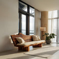 Organic Wood Sofa with Natural Live Edge Design, Rustic Modern Timber Settee Couch for Living Room