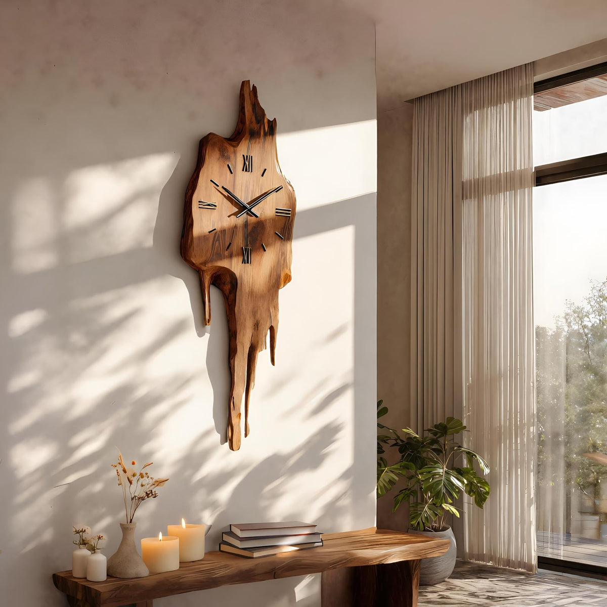 Artistic Wall Clock with Floating Edge, Handcrafted Solid Wood Abstract Hanging Timepiece for Home