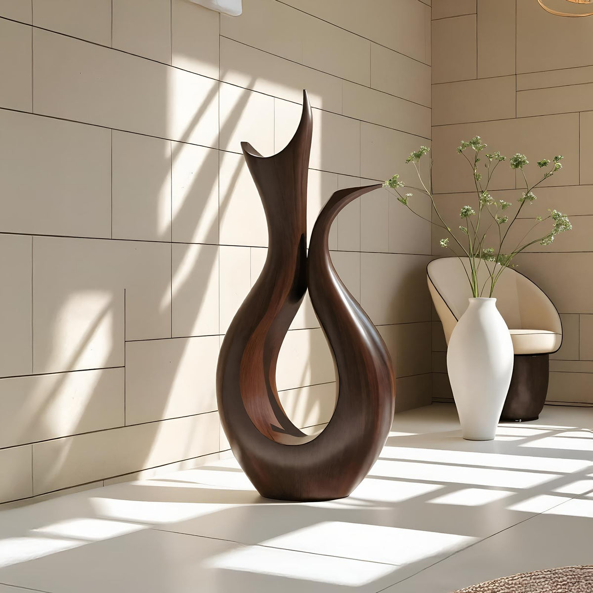 Spry Interior Farmhouse Abstract Wood Sculpture, Tabletop Handcrafted Sculpture Decor for Fireplace Mantel & Console Table Accent, SILDTTNAS008