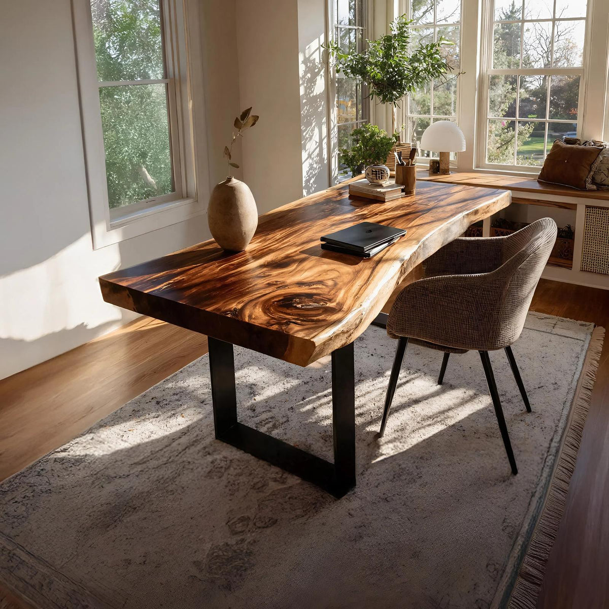 Handcrafted Solid Wood Tabletop Replacement, Rustic Live Edge Thick Wooden Slab Board for Custom Desk & Coffee Table