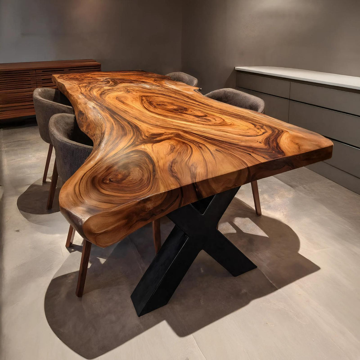 Spry Interior Farmhouse Live Edge Dining Table, Rustic Solid Wood Dining Room & Kitchen Table, SILDTTRDN022
