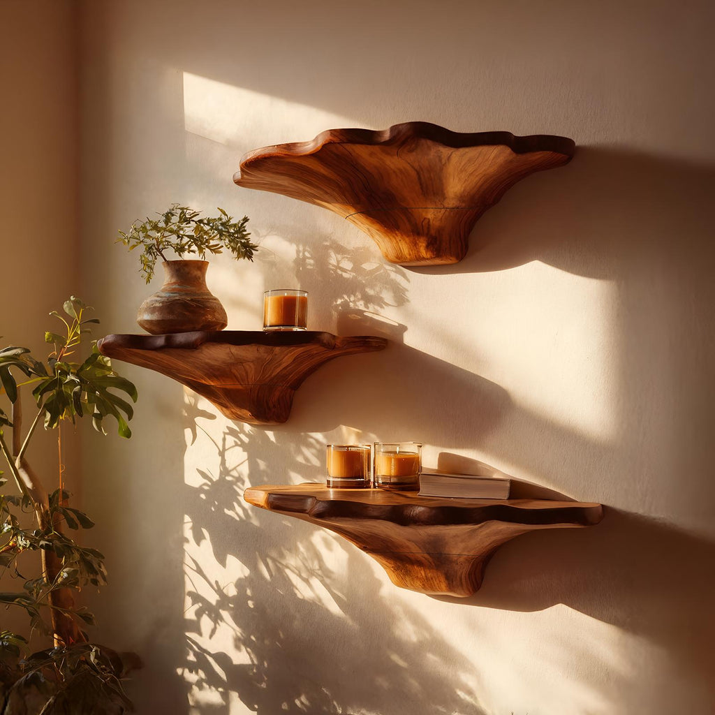 Farmhouse Wooden Mushroom Shelf For Natural Bedroom Decor Style