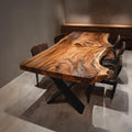 Spry Interior Modern Live Edge Dining Table, Natural Grain Solid Wood Kitchen & Dining Room Table, SILDTTRDN021