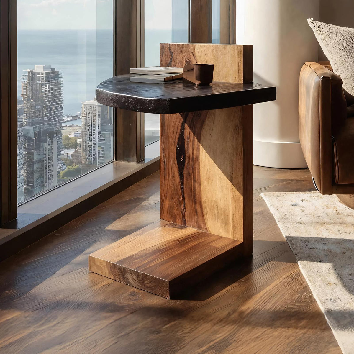 Handcrafted Wooden Side Table, Premium Solid Wood Accent End Table and Nightstand for Luxury Living Room