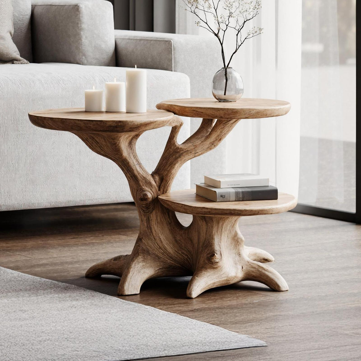 Handcrafted Live Edge Wooden End Table, Rustic Solid Wood Side Table & Bedside Nightstand for Living Room Decor