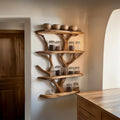 Rustic Organic Tree Kitchen Wall Shelf, Solid Wood Floating Branch Storage Display Organizer for Home Pantry