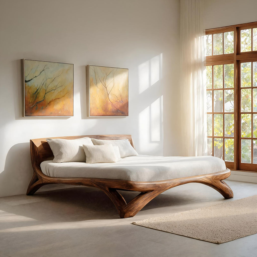 Teezano Minimalist Platform Bed Frame, Handcrafted Solid Wood Bedstead & Headboard for Modern Bedroom, RTTHHNWO009
