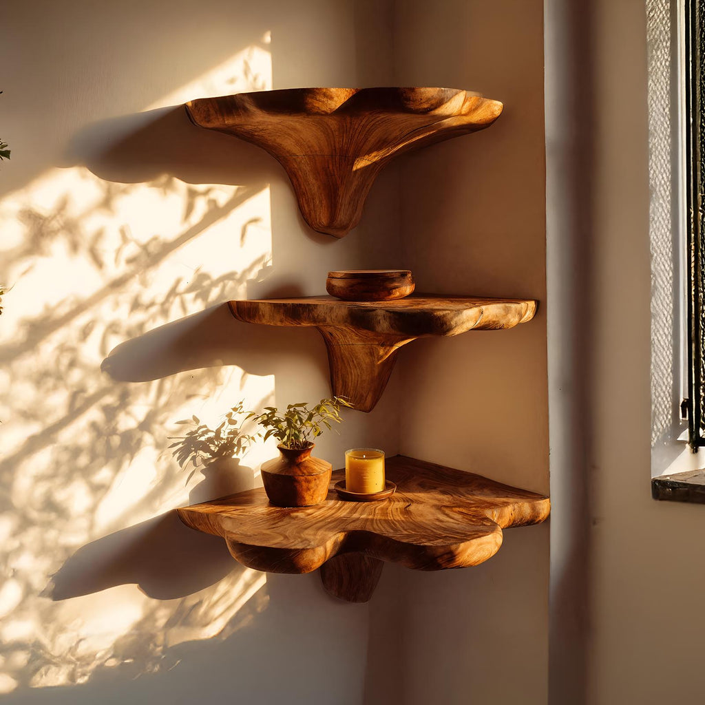 Farmhouse Wooden Live Edge Mushroom Shelf For Bedroom Furniture Decor