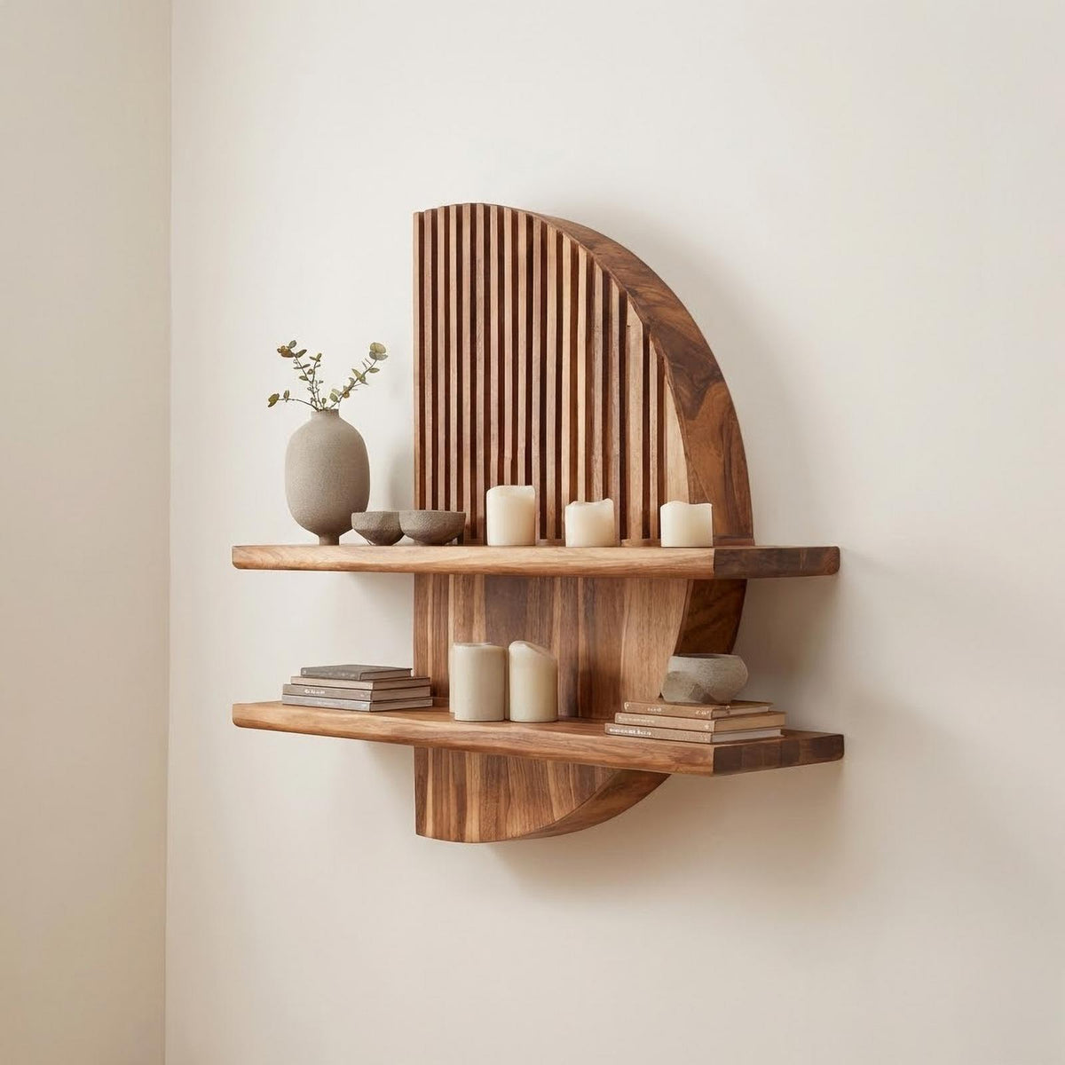 Rustic Floating Wood Wall Shelf, Handcrafted Display Bookshelf for Living Room & Entryway