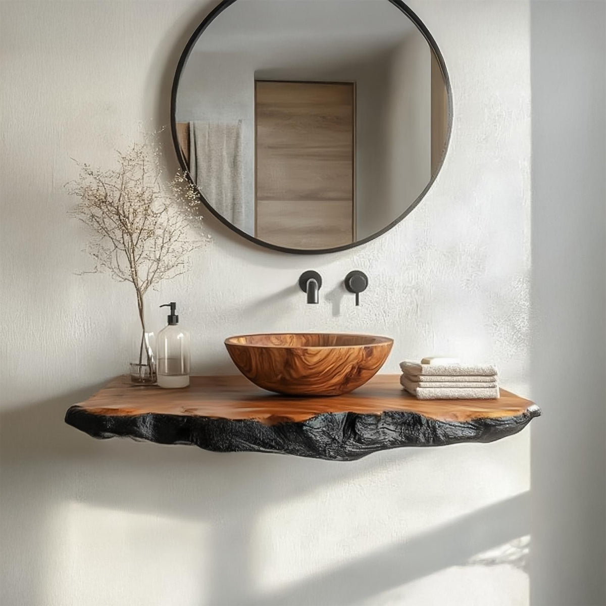 Spry Interior Organic Modern Bathroom Vanity, Floating Solid Wood Sink Console Shelf for Contemporary Washrooms, SINLSABRV259
