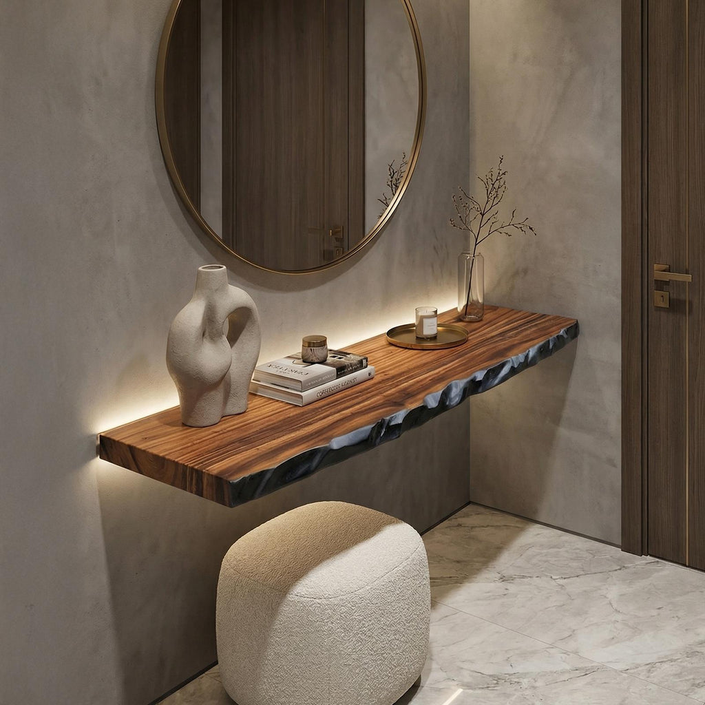 Live Edge Wood Floating Shelf, Rustic Solid Wood Wall Mounted Display Ledge for Living Room
