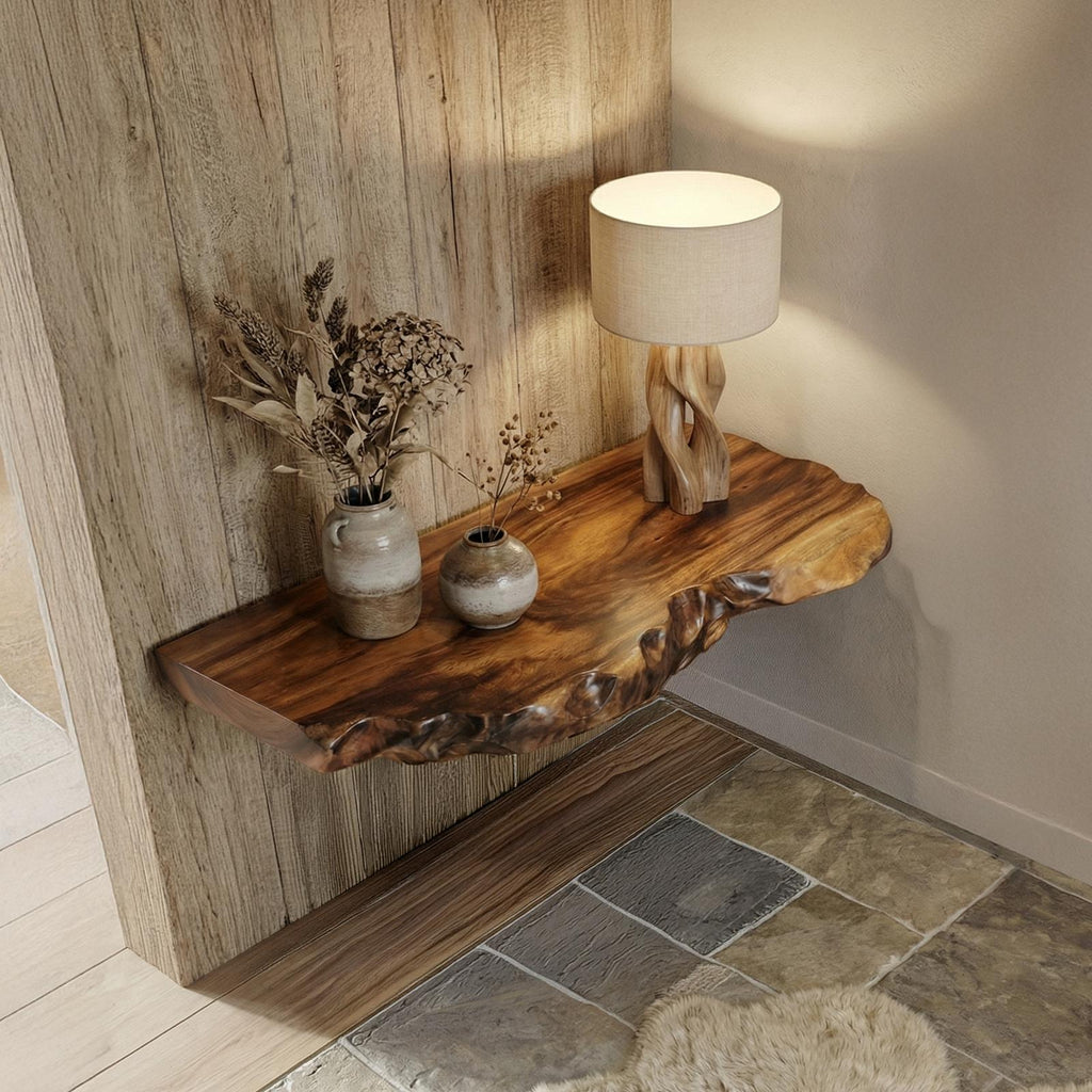 Rustic Floating Shelf, Solid Wood Wall Mounted Display Ledge for Living Room, Bedroom & Kitchen