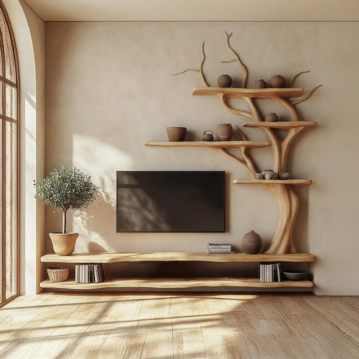 Rustic Tree Inspired TV Stand For Living Room And Family Space