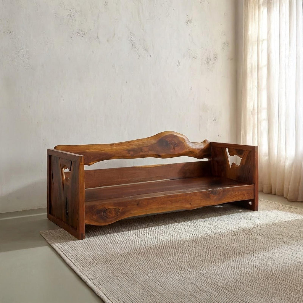 Rustic Solid Wood Sofa, Handcrafted Live Edge Natural Sculptural Couch/Daybed Frame for Living Room