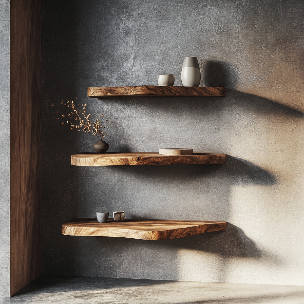 Rustic Artistic Solid Wood Floating Shelf, Handmade Decorative Wall Mount Shelf, Living Room Statement Art Piece