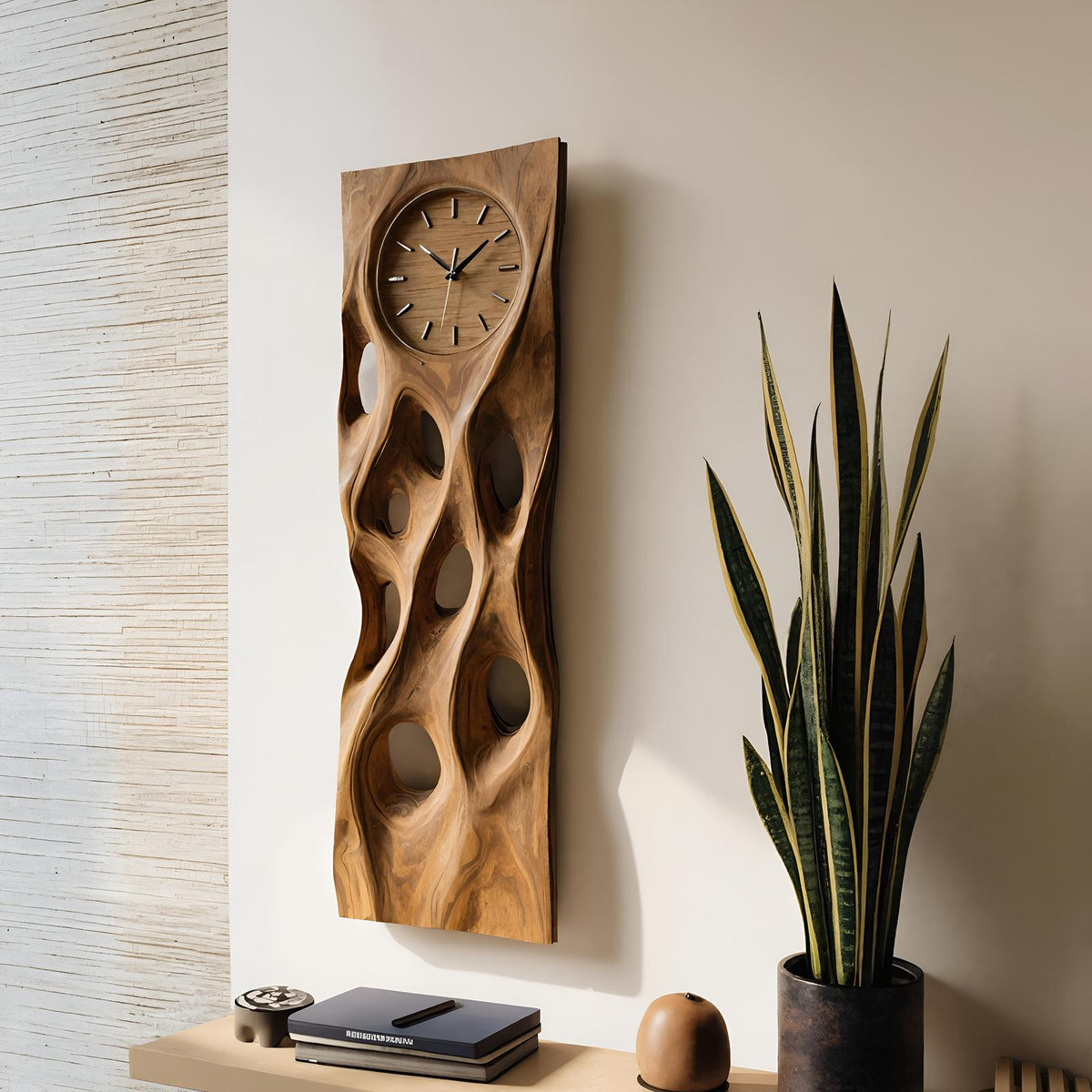 Minimalist Wood Wall Clock, Modern Silent Round Wooden Clock for Living Room, Kitchen & Office Wall Decor
