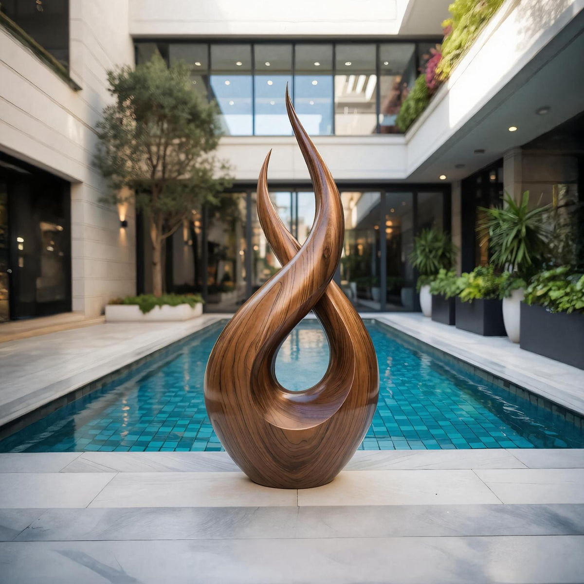 Modern Solid Wood Sculpture, Handcrafted Abstract Wooden Tabletop Art Statue, Luxury Design Accent Decor for Entryway & Console Desk, SILDTTNAS019