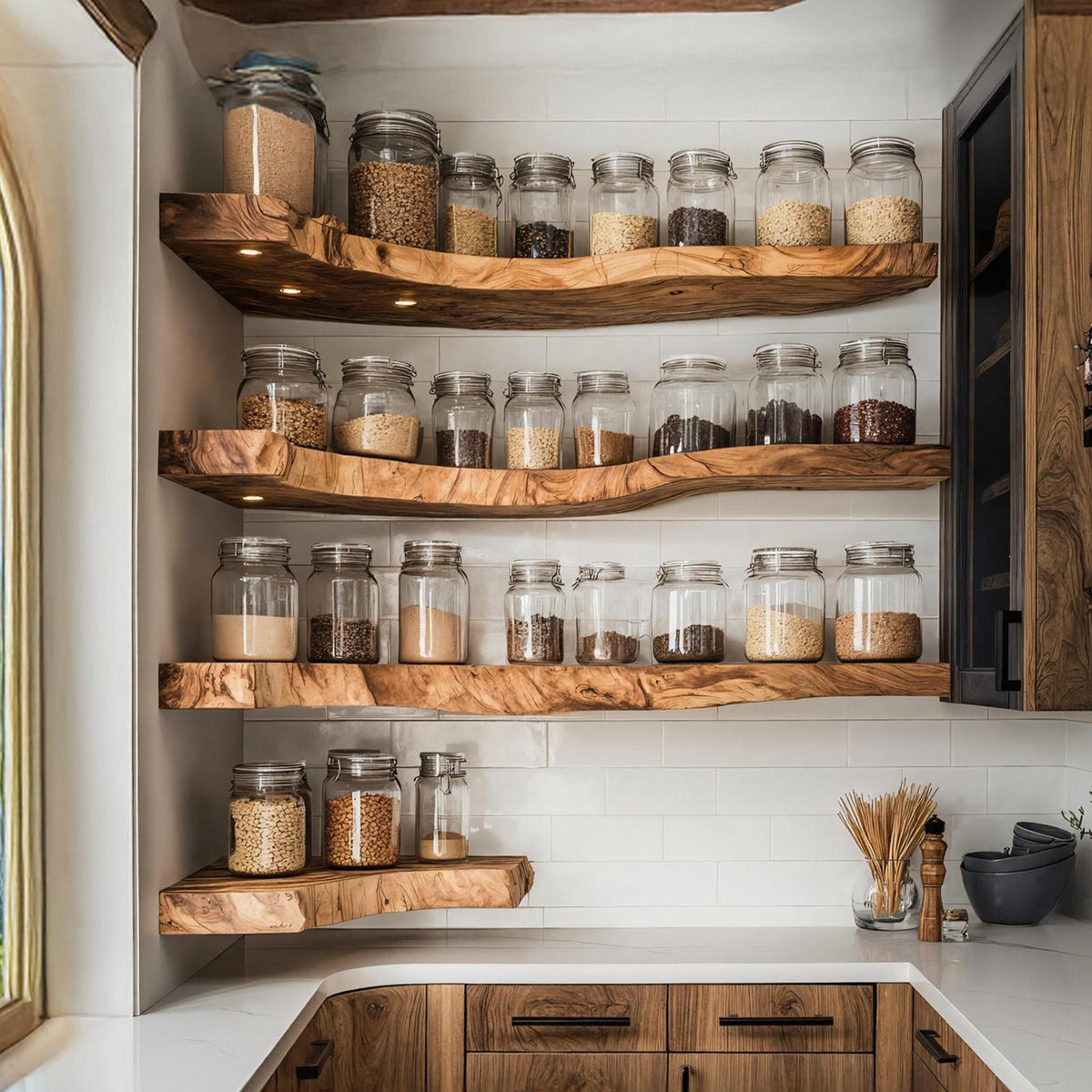Rustic Handmade Wooden Spice Rack, Wall Mounted Kitchen Storage Cabinet & Organizer Shelf for Pantries & Jars