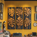 Tropical Monstera Carved Solid Wood Wall Art Panel Set Interior Decor