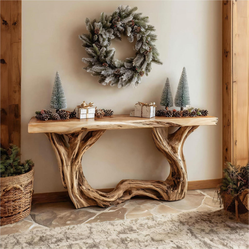 Rustic Live Edge Console Table, Handcrafted Solid Wood Slab Accent Table, Foyer & Living Room Holiday Decor