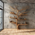Rustic Tree Bookshelf, Solid Wood Wall Mounted Bookcase & Creative Floating Branch Display Shelf for Bedroom & Study