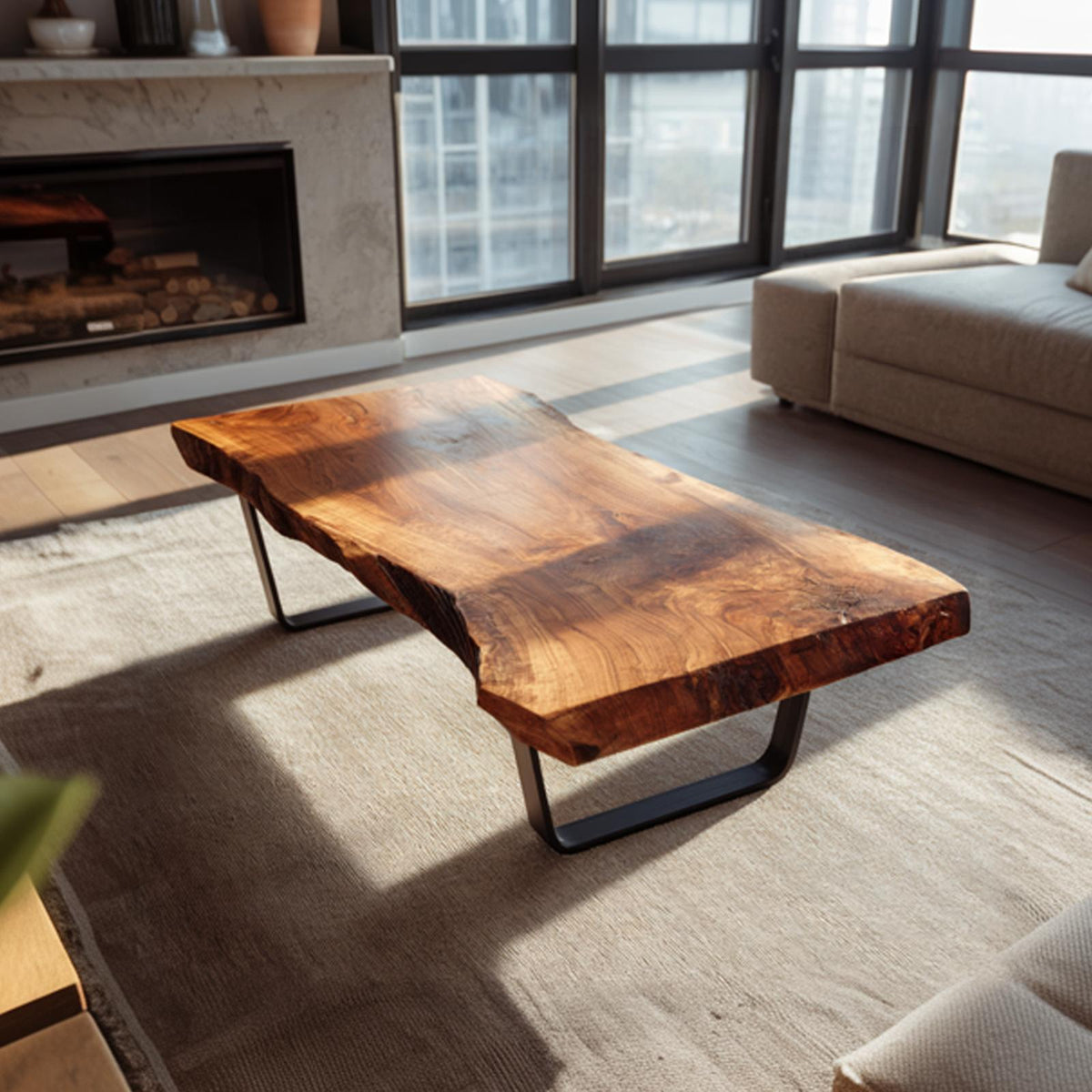 Rustic Handcrafted Wood Coffee Table, Solid Natural Wood Center Table, Mid Century Modern Living Room Accent Furniture