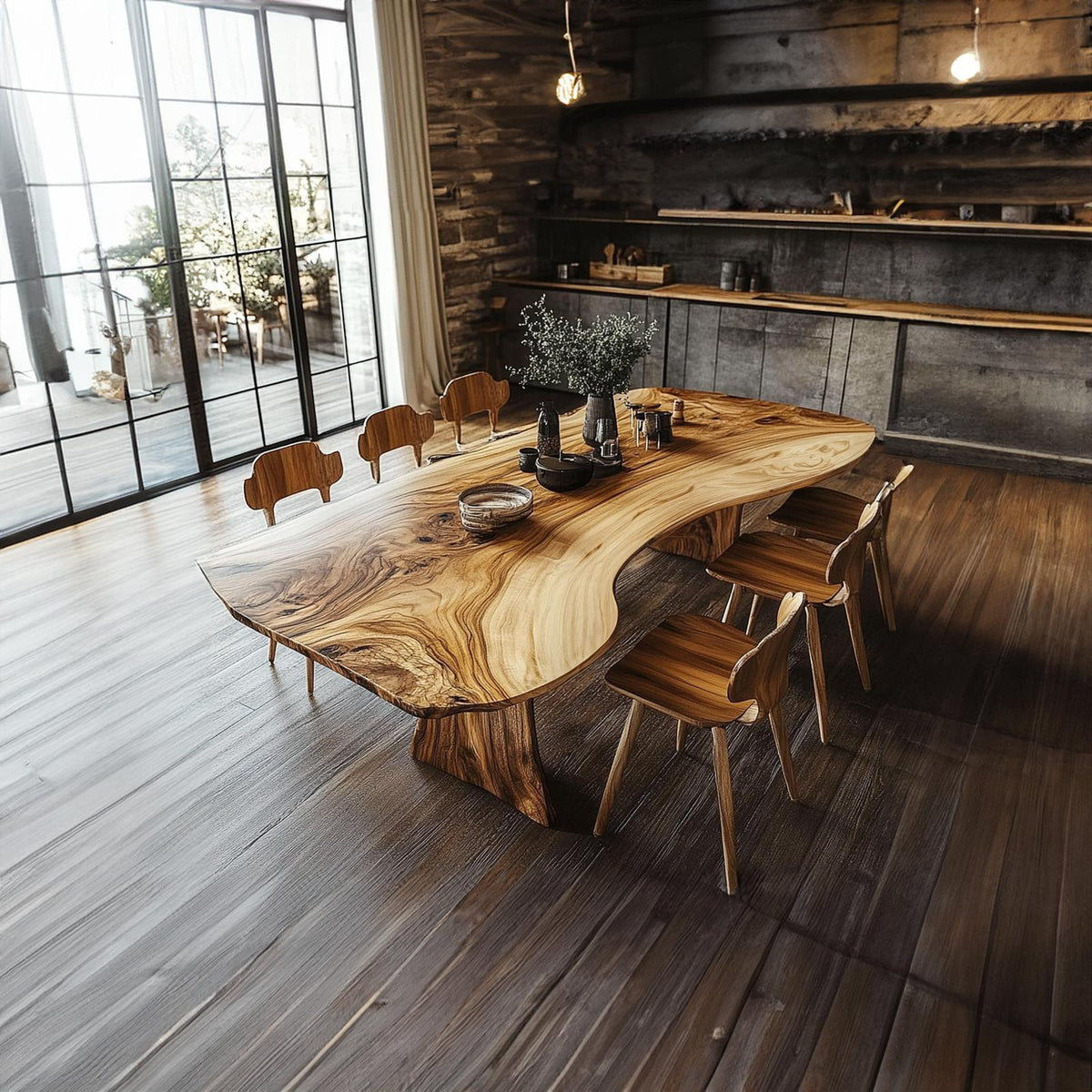 Handcrafted Live Edge Wooden Dining Table Artistic Slab For Kitchen