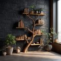 Rustic Tree Bookcase, Solid Wood Wall Mounted Branch Shelf, Creative Floating Bookcase for Kids Reading Nook Decor