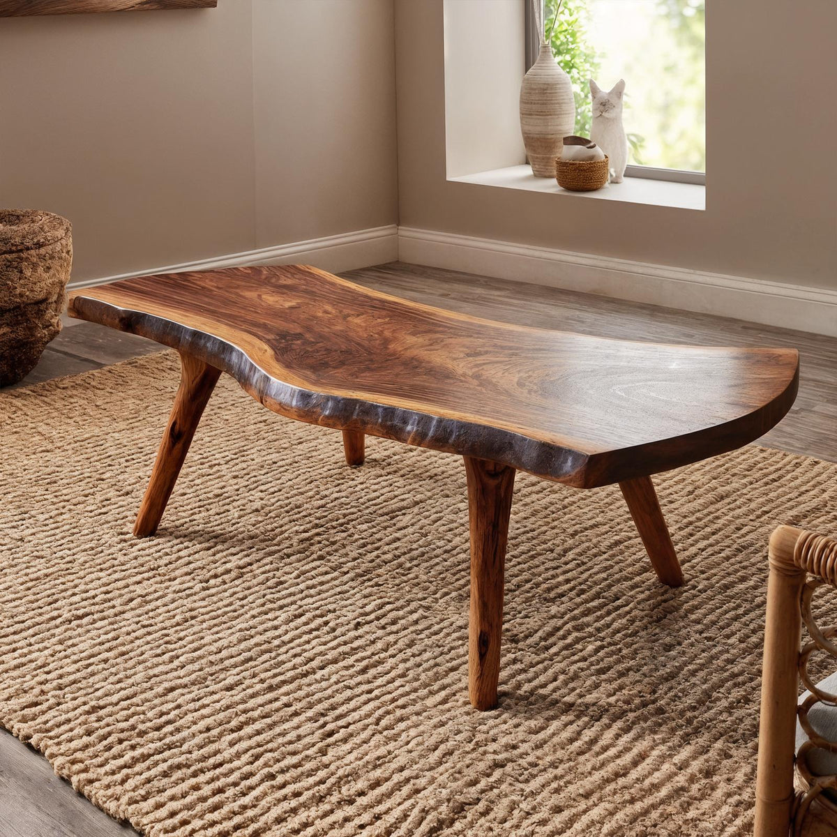 Rustic Live Edge Coffee Table For Living Room And Bedroom SINLKICF340