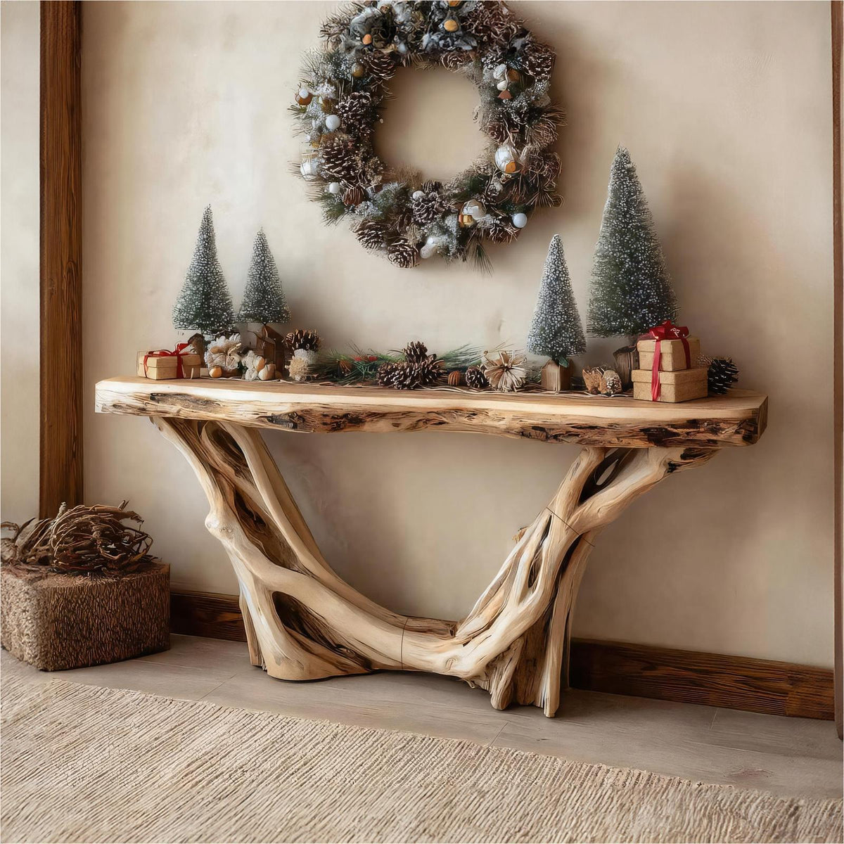 Rustic Solid Wood Console Table, Live Edge Foyer Table, Handcrafted Entryway & Living Room Holiday Accent
