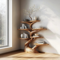 Rustic Decorative Tree Wooden Shelf, Branch Bookshelf & Display Rack for Living Room, Dining Room Furniture