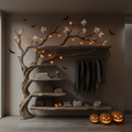 Mid-Century Wooden Tree Wardrobe Shelf, Rustic Branch Coat Rack & Organizer, Spooky Gothic Bedroom Furniture Decor