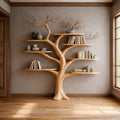 Midcentury Sculptural Wood Tree Bookshelf, Handcrafted Wall Mounted Floating Branch Bookcase for Living Room Art