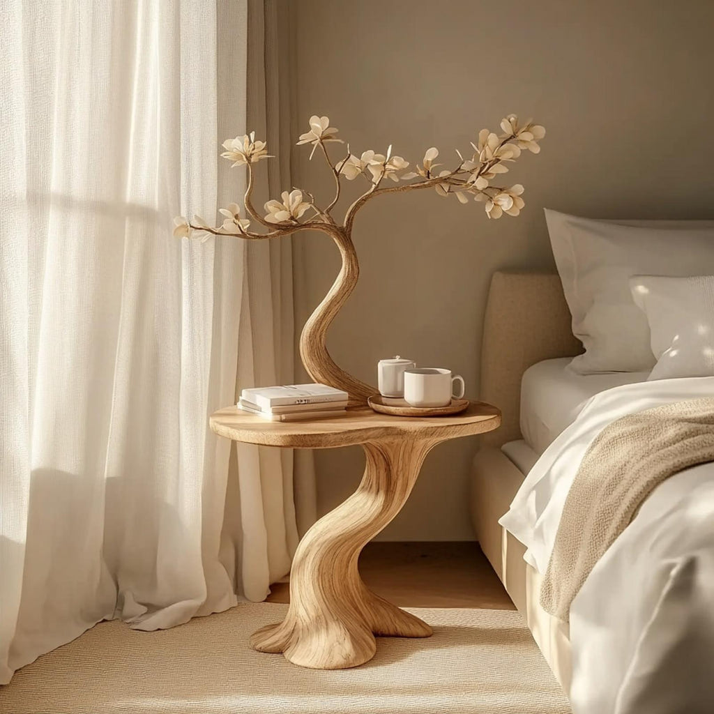 Rustic Organic Wood Nightstand, Handcrafted Bedside Table & Small End Table for Bedroom Reading Corner, Entryway