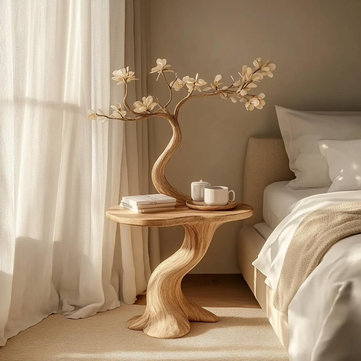Rustic Organic Wood Nightstand, Handcrafted Bedside Table & Small End Table for Bedroom Reading Corner, Entryway