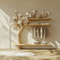 Scandinavian Wooden Tree Wardrobe Rack, Solid Wood Coat Stand & Clothes Garment Hanging Rack for Bedroom Organizer