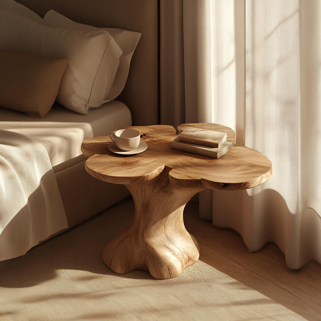 Rustic Organic Shaped Wood End Table, Handcrafted Bedside Nightstand & Accent Side Table for Bedroom & Living Room