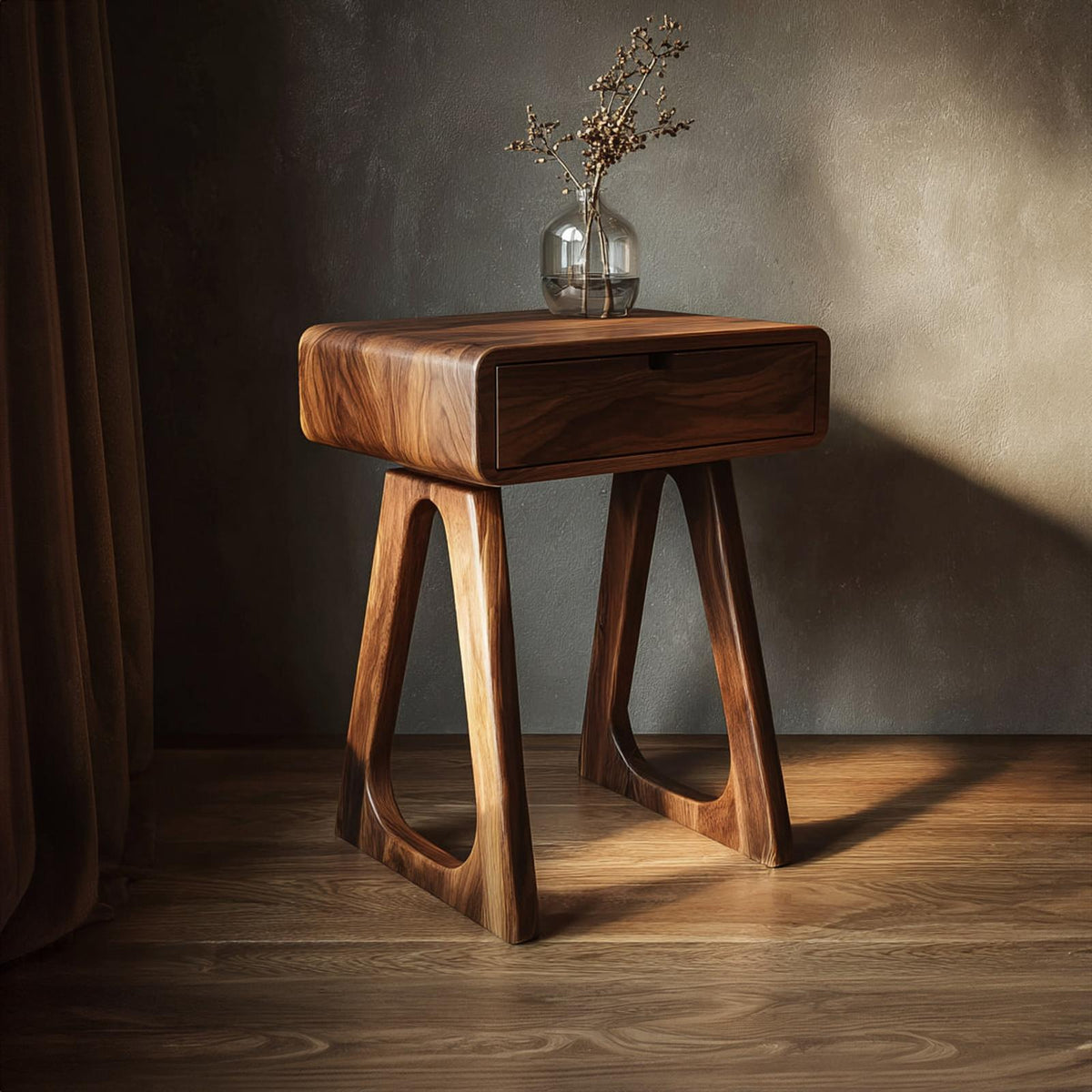 Modern Minimalist Wood Nightstand, Sleek Bedside Table End Table with Drawer for Guest Bedroom, Model