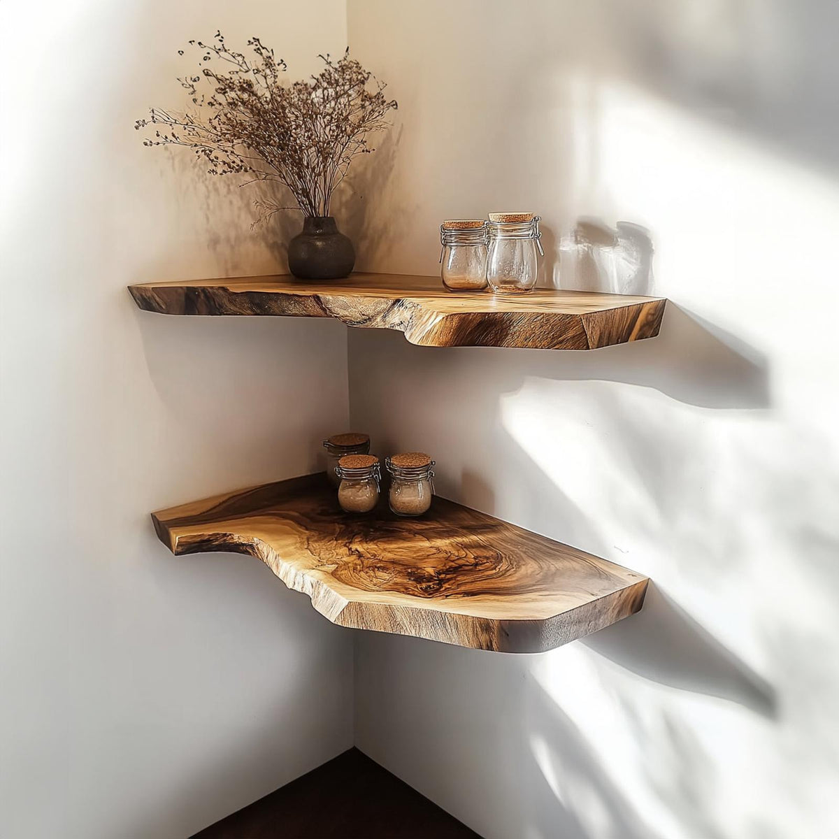 Rustic Corner Shelf Live Edge Floating Design Kitchen Or Bedroom