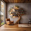 Organic Modern Sculptural Tree Bookshelf, Handcrafted Wood Floating Branch Bookcase Wall Display for Home Interior