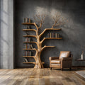 Rustic Tree Bookshelf, Wall Mounted Solid Wood Branch Book Rack, Signature Decorative Furniture for Living Rooms