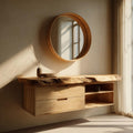 Spry Interior Mid Century Modern Floating Bathroom Vanity, Sculpted Solid Wood Single Washstand Shelf, Wall Mount Bathroom Console SINLKIBRV234