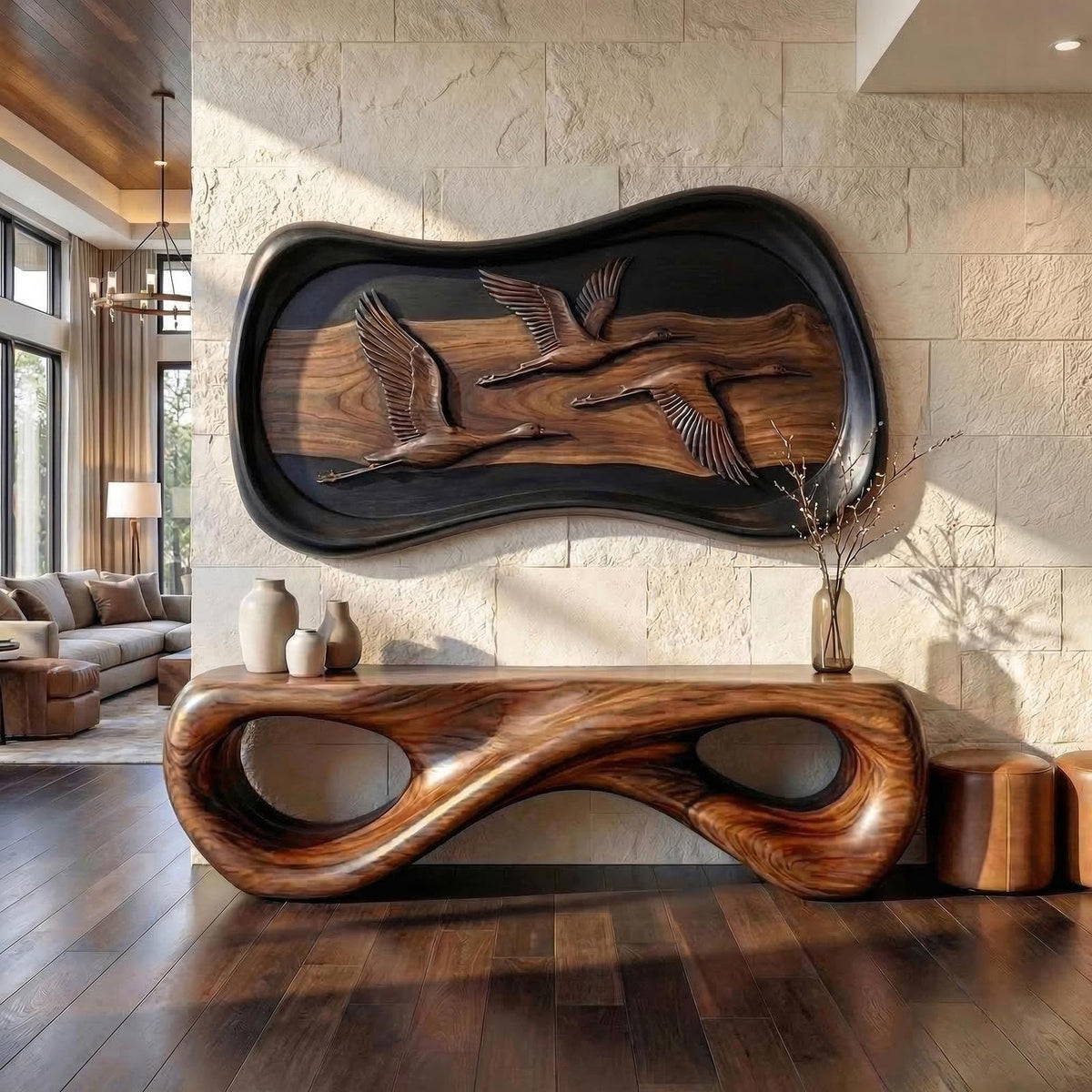 Modern Abstract Wood Sculpture Wall Art Living Room And Lounge