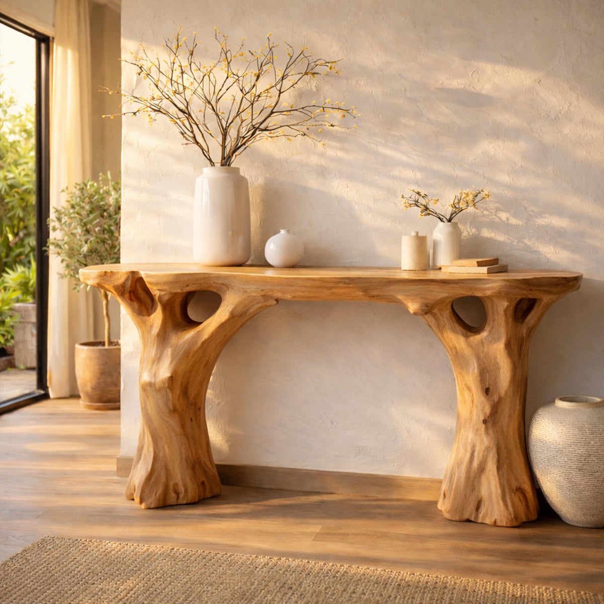 Spry Interior Rustic Modern Wood Console Table, Sculptural Handcrafted Entryway Table Art Furniture for Living Room Hallway, SINLKICS472