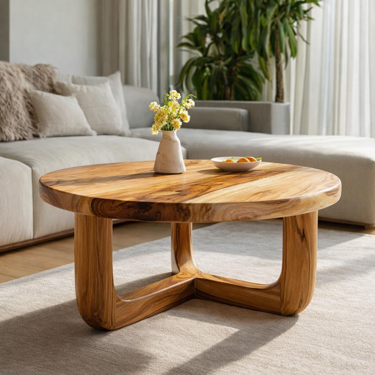 Spry Interior Split Base Solid Wood Coffee Table, Organic Modern Accent Center Table for Contemporary Living Room Decor, SINLKICF322