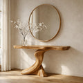Spry Interior Rustic Sculptural Wood Console Table, Handcrafted Single Pedestal Entryway Accent Table for Living Room Hallway, SINLKICS476