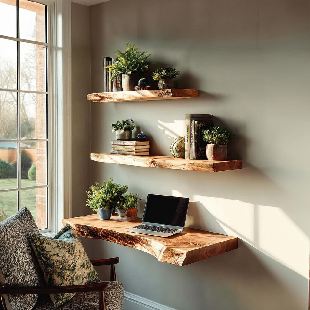 Rustic Floating Shelves Desk Study Room