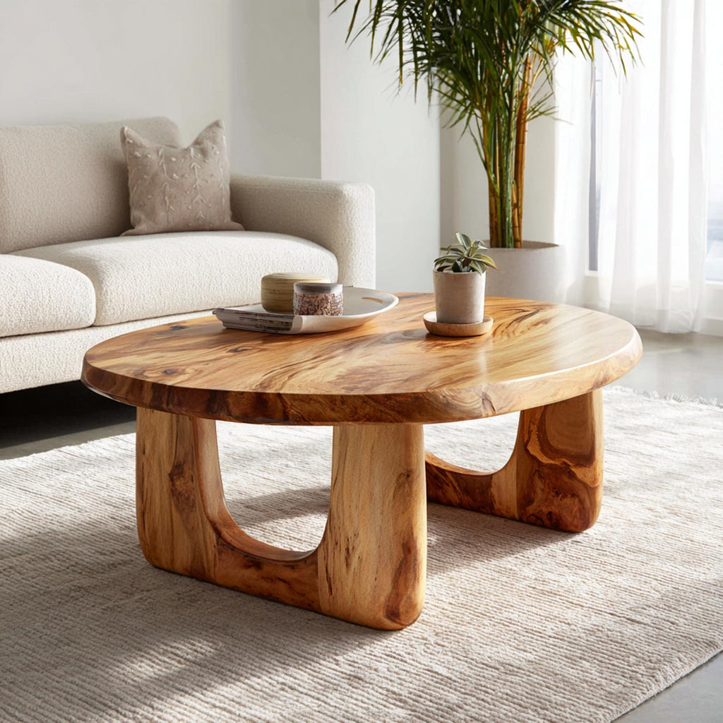 Spry Interior Dual Arch Solid Wood Coffee Table, Soft Organic Accent Center Table for Modern Japandi Living Room Decor, SINLKICF323