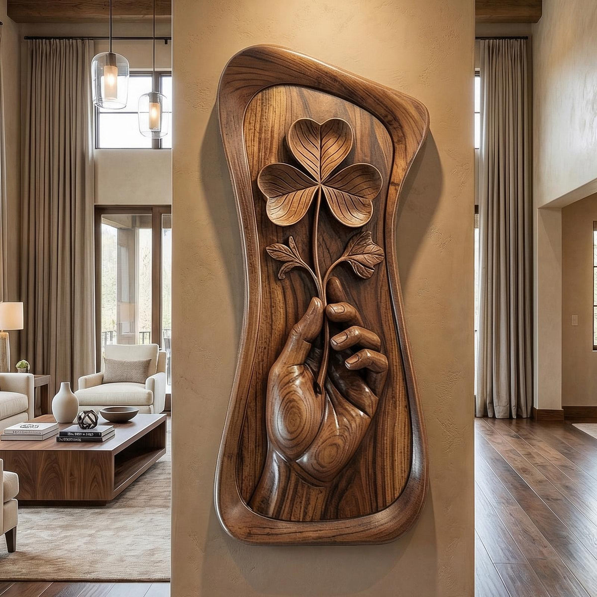 Mid Century Hand Carved Wood Sculpture Wall Art Living Room And Entryway