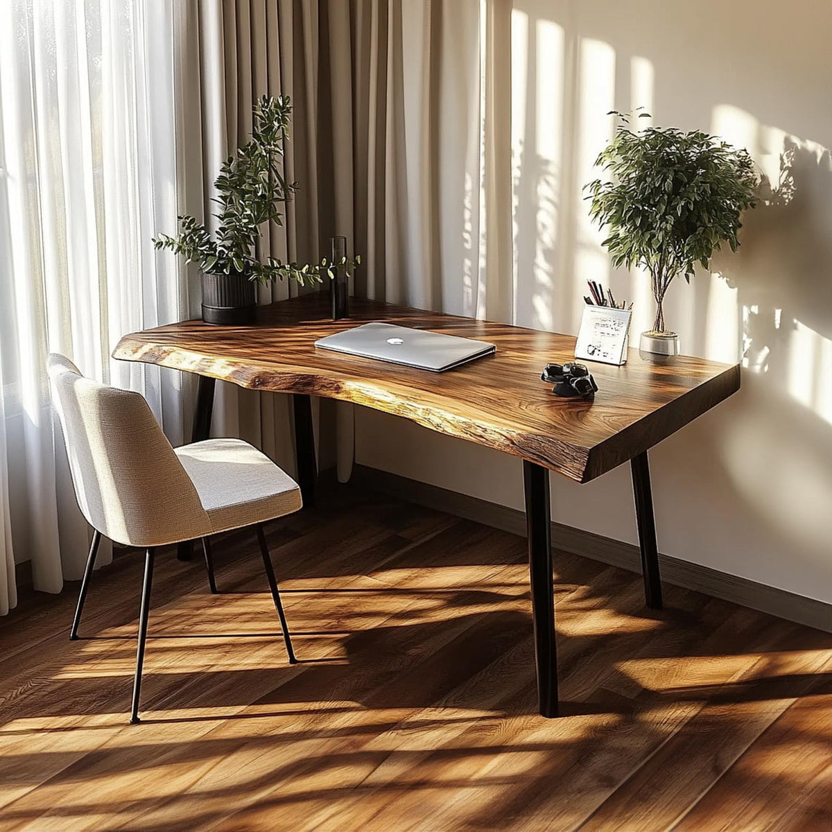 Rustic Modern Desk, Handcrafted Solid Wood Computer Writing Table for Bedroom, Home Office Study Workspace